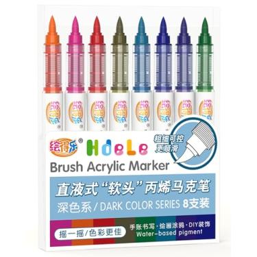 Imagem de Guangna Marcadores de tinta acrílica multicolorida escura, 8 cores, canetas de tinta acrílica com ponta de pincel para pintura de abóbora, arte de Natal, pintura rupestre, madeira, vidro, cerâmica