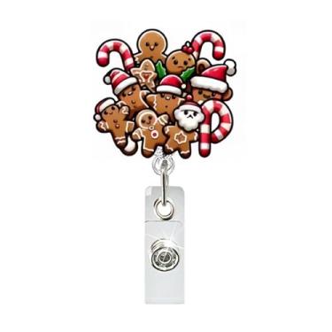 Imagem de Carretel de crachá de Natal, engraçado, porta-crachá de gengibre, retrátil, carretel de crachá de identificação com clipe jacaré, bobinas de acrílico para crachá de Natal, inverno, acessórios de