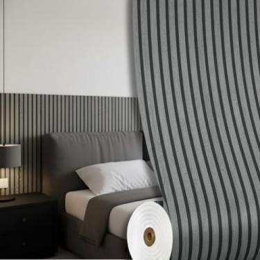 Imagem de Painel Ripado 3D Vinílico Autocolante 300x60cm Madeira Impermeável Parede Lavável (Cinza)