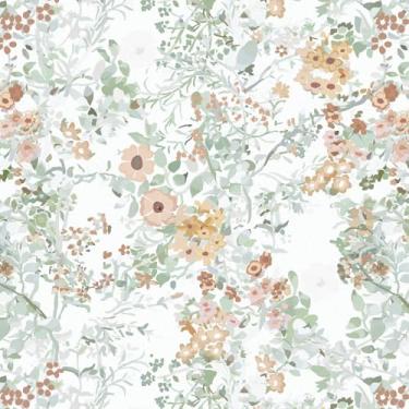 Imagem de Ismoon Papel de parede floral vintage para contato branco e rosa papel de parede boho flor rosa removível autoadesivo vinil papel de parede para armários prateleiras quarto decoração de parede 44 x