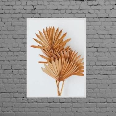 Imagem de Quadro Folhas Leque Secas Marrom Moldura Branca 45X34Cm - Quadros On-L