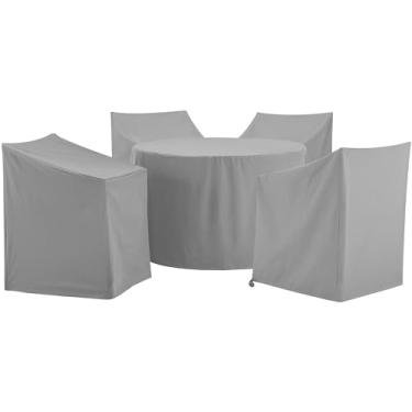 Imagem de Crosley Furniture MO75019-GY Conjunto de 5 peças de vinil reforçado de calibre pesado conjunto de capa de móveis ao ar livre (4 cadeiras de braço de jantar, mesa de jantar redonda), cinza