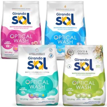 Imagem de Kit Sabão em Pó Girando Sol Coco Baunilha Hipoalergênico Floral Paris Rosa Floral 1,6kg Limpeza Profunda Alta Performace 4 Uni Mistas