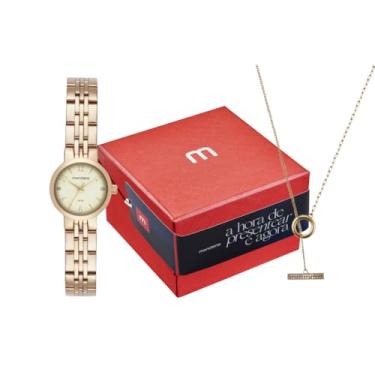 Imagem de Mondaine Kit Relógio Feminino Cristais Dourado com Colar cristais