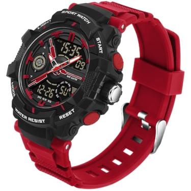 Imagem de Relógios masculinos coloridos esportivos ao ar livre à prova d'água relógio de rosto grande para homens com alarme de LED, data, mostrador duplo, cronômetro laranja, Vermelho, Casual