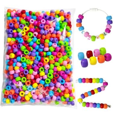 Imagem de Novas contas de pônei de arco-íris para artesanato, 800 peças de contas de acrílico para fazer joias DIY, pulseiras da amizade, acessórios de cabelo, 6 x 9 mm multicolorido (escuro)