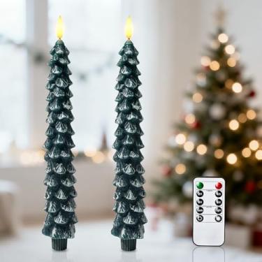 Imagem de Decorações de Natal para ambientes internos, decoração de Natal – Velas sem chamas cônicas operadas por bateria com temporizador remoto, castiçais de Natal, decoração de quarto, cera, conjunto de 2