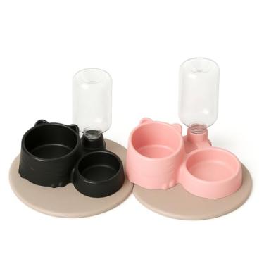 Imagem de Comedouro Duplo Anti Formiga Pet Bebedouro automático suporte para Garrafa cachorro gato coelho(Kit Rosa + Preto)