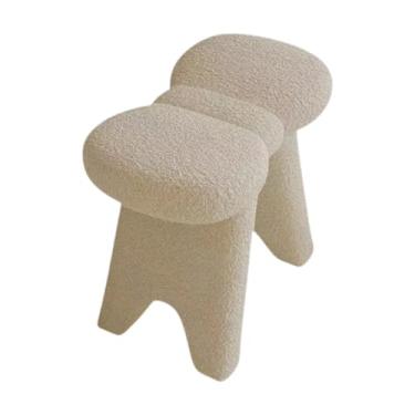 Imagem de SiaBiced Banqueta de Toucador, Pufe Macio E Confortável de Lã de Cordeiro, Banquinho Moderno para Decoração de Casa, Sala de Maquiagem, Móveis para Sala de Est, Branco