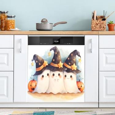 Imagem de ATTX Capa de ímã de lava-louças de fantasmas fofos, 58 cm C x 66 cm A decoração da capa da máquina de lavar louça, adesivos de eletrodomésticos para armários domésticos #253
