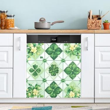 Imagem de ATTX Capa de ímã xadrez verde de São Patrício, 58,4 cm C x 66 cm A, decoração da capa da máquina de lavar louça, decalques de armário doméstico e eletrodomésticos adesivos #159