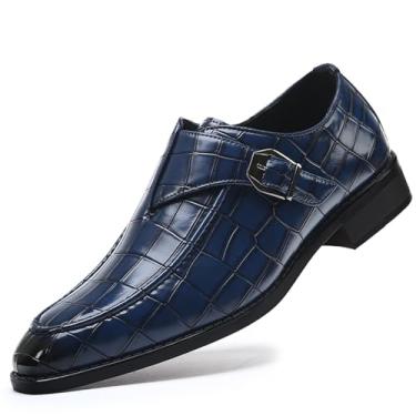 Imagem de Mocassim masculino com alça de monge, mocassim de smoking sem cadarço para homens, formal, negócios, casual, Azul, 46
