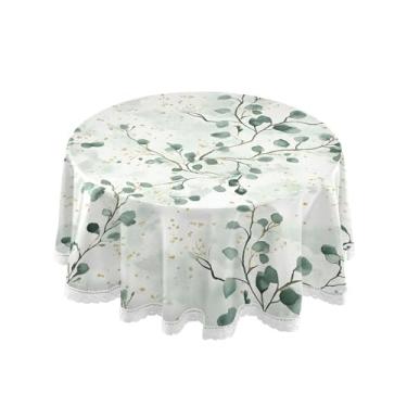 Imagem de SEHANY Toalha de mesa redonda com folhas verdes pastorais, 152 cm, tecido lavável sem rugas, toalha de mesa redonda com renda decorativa para restaurante, casamento, acampamento, festa Fiesta Cinco de