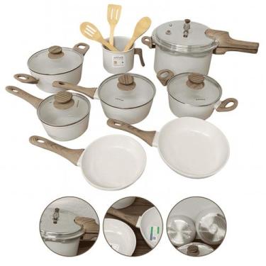 Imagem de Jogo de Panelas Antiaderente Cerâmico Fogão Indução Kit 11 Peças Vanil