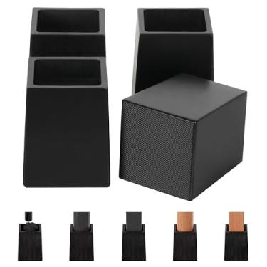 Imagem de TQVAI Elevadores de cama resistentes, suporte de 1000 kg, borda antiqueda de 2,5 cm de profundidade, pacote com 4 elevadores de madeira para móveis com almofadas antiderrapantes para moldura King