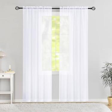 Imagem de Karseteli Cortinas transparentes semi voile de 153 cm de comprimento, 2 painéis, bolso de haste, tratamento de janela para sala de estar, quarto, sala de jantar (branco óptico 107 cm L x 160 cm C)