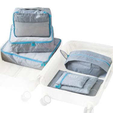 Imagem de Conjunto de 7 Bolsas Organizadoras Viagem para Armazenamento Mala Roupas Sapatos Classificadas Portáteis Organizador Bagagem Kit Saco Embalagem