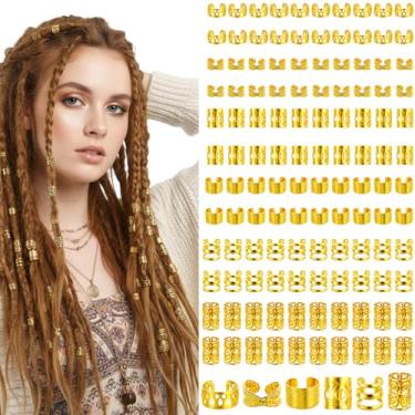 Imagem de 120 peças de joias de cabelo de ouro para tranças - 6 manguitos de cabelo dourados estilo - Clipes de cabelo para tranças acessórios de dreadlock