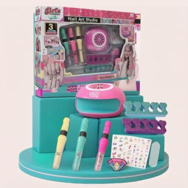 Imagem de Kit Manicure Infantil Atóxico com Secador – Canetas Esmalte + Decoradores, Adesivos, Lixa, Polidor e Separadores – Studio de Unhas 6+ anos