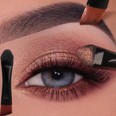 Imagem de 5 peças 2 em 1 pincéis de sombra de sobrancelha de ponta dupla, pincel chanfrado para maquiagem e contorno de olhos, mini pincel cosmético de cabo curto, 4,5 x 0,7 cm