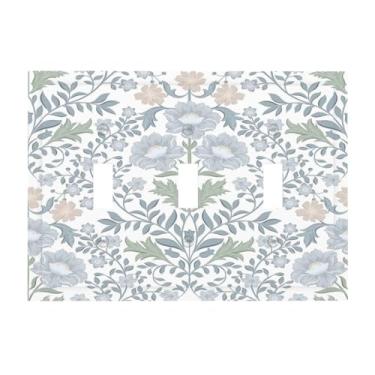 Imagem de Nadoabtm Placa decorativa para interruptor de luz William Morris, azul e verde, impressão botânica, placa de parede de 3 grupos, tampa de tomada elétrica tripla para decoração de escritório em casa