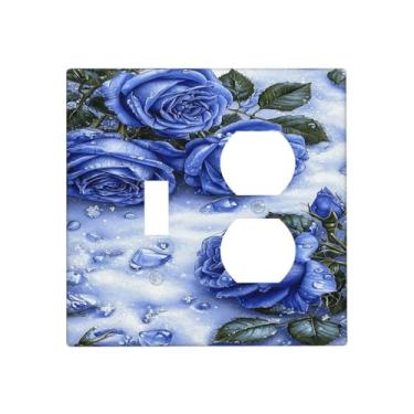 Imagem de Nadoabtm Capas de tomada rosa azul com cristais de gelo, impressão artística 1 interruptor 1 duplex decorativo placa de parede capa de interruptor de luz elétrica capas de placa de interruptor para