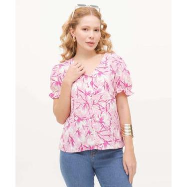 Imagem de Camisa Feminina Estampada Manga Curta Bufante Marisa-55038, Lilás, GG