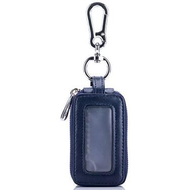 Imagem de Bolsa de couro de vaca para chaves de carro com bolso duplo com zíper mini carteira amarela terra homens mulheres porta-chaves bolso transparente