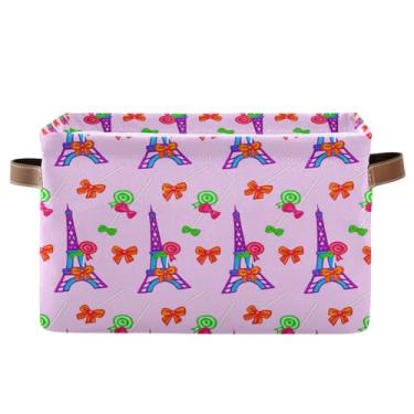 Imagem de Wassud Caixa de armazenamento dobrável de lona com alças da Torre Eiffel, cesta organizadora dobrável para armário, banheiro e decoração de casa, 35 x 25 x 20 cm, 1 pacote