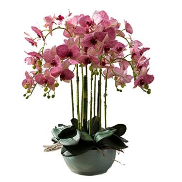 Imagem de Flores artificiais para decoração 3D alto toque simulação Ikebana arranjos de flores de orquídea artificial látex Phalaenopsis conjunto de flores artificiais planta de flores artificiais