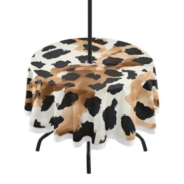 Imagem de CEBUGI Toalha de mesa redonda para uso ao ar livre, estampa animal, impermeável, com furo Umberlla, capa de mesa lavável para pátio, cozinha, sala de jantar, 152 cm