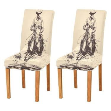 Imagem de CEBUGI Capas de cadeira para sala de jantar, cowboy, montar, elástica, protetora, lavável, removível, para casa, restaurante, banquete, festa, pacote com 4