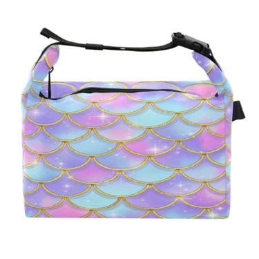 Imagem de Qilmy Linda lancheira colorida com escamas de sereia, lancheira para mulheres e homens, lancheira isolada reutilizável, à prova de vazamento, linda lancheira com alta capacidade para trabalho