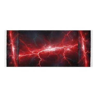 Imagem de Wassud Capas de lavadora e secadora Red Lightning, protetor de lavadora com sacos de armazenamento, capa de geladeira à prova de poeira com bolsos para lavanderia doméstica, cozinha, 120 x 55 cm