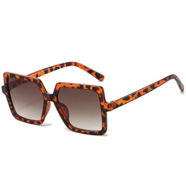 Imagem de Óculos de sol quadrados grandes e populares para mulheres, óculos retrô masculinos, óculos de sol para dirigir ao ar livre, UV400 (chá gradiente de leopardo)