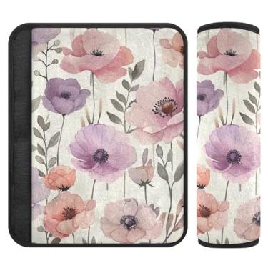 Imagem de Burbuja Capa para cinto de segurança de carro Flowers Protetor de cinto de segurança de carro macio confortável para alça de ombro de assento de carro, 1 par pequeno