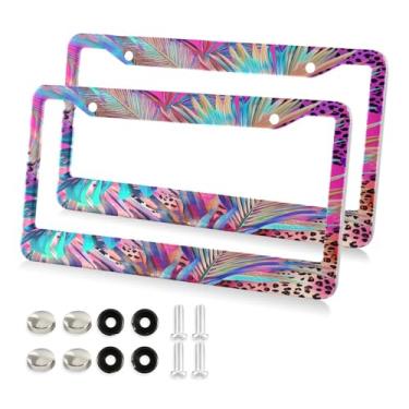 Imagem de STAYTOP Molduras de placa de licença de folhas coloridas 2 pacotes, capas de placa, moldura universal de etiqueta de alumínio para etiquetas dianteiras e traseiras do carro