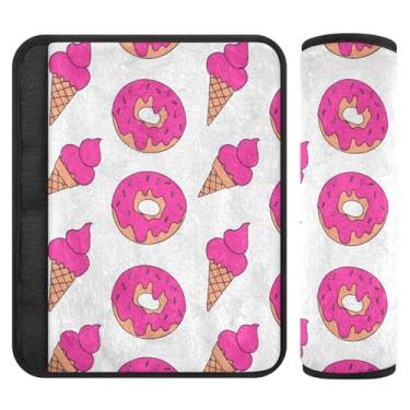 Imagem de Burbuja Capa para cinto de segurança de carro rosa fofo donuts protetor de cinto de segurança de carro macio confortável para alça de ombro de assento, 1 par médio