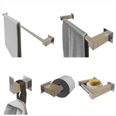 Imagem de Kit Acessórios Banheiro Lavabo 5 Peças Aço Inox 304 Alto Brilho [Q5G]