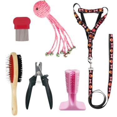 Imagem de Kit Pet Passeio, Higiene e Lazer - 6 Peças para Cães | Guia, Peitoral, Escova, Cortador de Unhas e Brinquedos