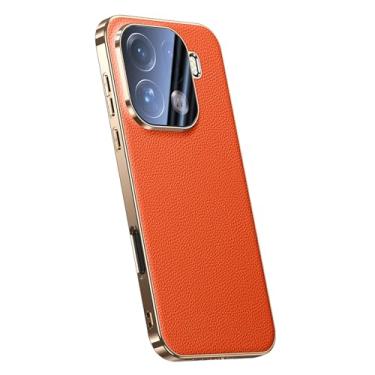 Imagem de FWYANZH Capa para Oppo Find X9/X9pro, capa de proteção de lente completa galvanizada borda macia couro genuíno capa de telefone luxuosa, laranja, X9Pro