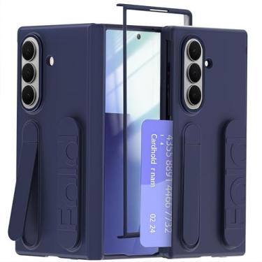 Imagem de YQODSZ Alça de pulso para Samsung Galaxy Z Fold 7 com compartimento para cartão, [alça de dedo] [suporte] [protetor de tela frontal] Capa protetora fina de cobertura total para celular Z Fold 7 azul