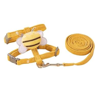 Imagem de Coleira Peitoral para Gato e Cachorro Pequeno com Guia 1,5m – Peitoral Estilo Colete Abelha, Ajustável, Respirável e Refletivo para Passeio Seguro(abelha Amarelo M（3.5-5kg))
