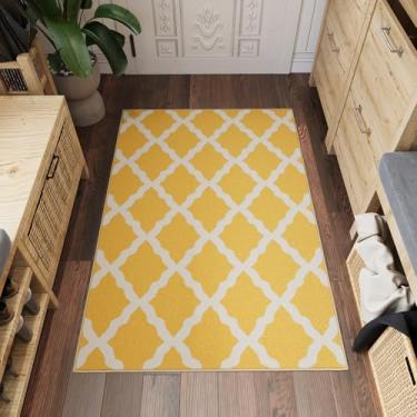 Imagem de Ottomanson Glamour Collection Tapete elegante com design de treliça emborrachado, 9,5 x 1,5 m, amarelo