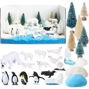 Imagem de Simgoing Polar Animals Diorama Supplies Arctic Animals Figuras Projetos Pinheiros Artificiais Mini Pinguim Urso Raposa com Caixa de Presente para Decorações de Presentes de Aniversário