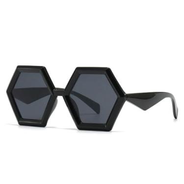 Imagem de Óculos de Sol Retrô Poligonal Feminino Degradê UV400 Moda Masculina Duas Cores Tendência (Preto e Cinza)