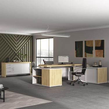 Imagem de Mesa Escritório Presidente E Balcão 2 Portas 3 Gavetas Corp A06 Carvalho/branco - Mpozenato