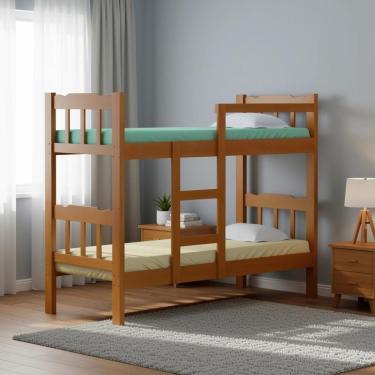 Imagem de Beliche Com 1 Colchão Madeira Maciça Super Reforçada Marrom