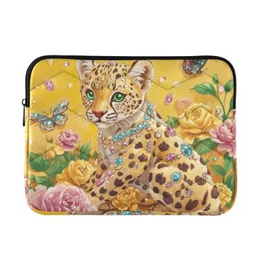 Imagem de Capa acolchoada para laptop, vintage, leopardo, amarela, à prova de choque, capa protetora para notebook de 13 polegadas