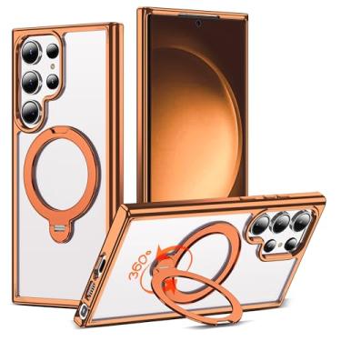 Imagem de RIASOLIN Capa compatível com Samsung Galaxy S23 Ultra com suporte de anel invisível giratório de 360°, compatível com Mag-Safe, capa de telefone transparente com ótima sensação de aderência para